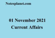 01 November 2021 Current Affairs 01 November 2021 Current Affairs