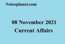 08 November 2021 Current Affairs 08 November 2021 Current Affairs