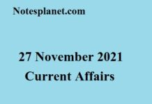 27 November 2021 Current Affairs 27 November 2021 Current Affairs