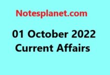 01 October 2022 Current Affairs