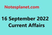 16 September 2022 Current Affairs 16 September 2022 Current Affairs
