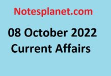08 October 2022 Current Affairs