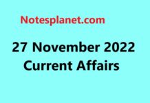 27 November 2022 Current Affairs 27 November 2022 Current Affairs