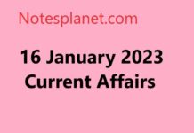 16 January 2023 Current Affairs 16 January 2023 Current Affairs