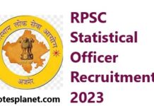 RPSC Statistical Officer Recruitment 2023 RPSC Statistical Officer Recruitment 2023