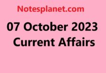 07 October 2023 Current Affairs 07 October 2023 Current Affairs