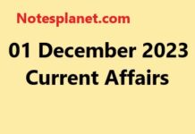 01 December 2023 Current Affairs 01 December 2023 Current Affairs
