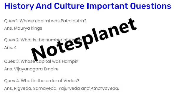 History And Culture Important Questions Pdf